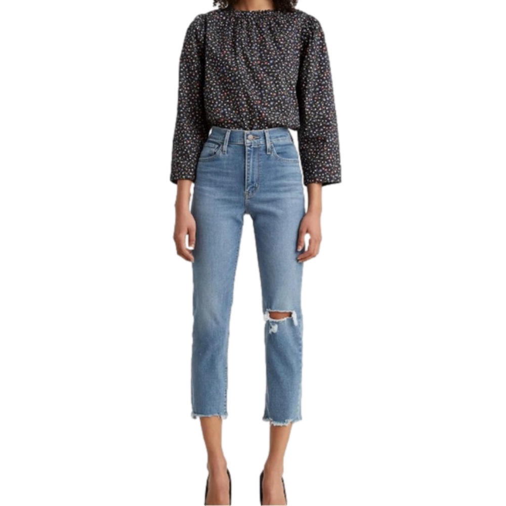 Levis 724 Distressed High Rise Straight Crop Jeans - Picture 1 of 10